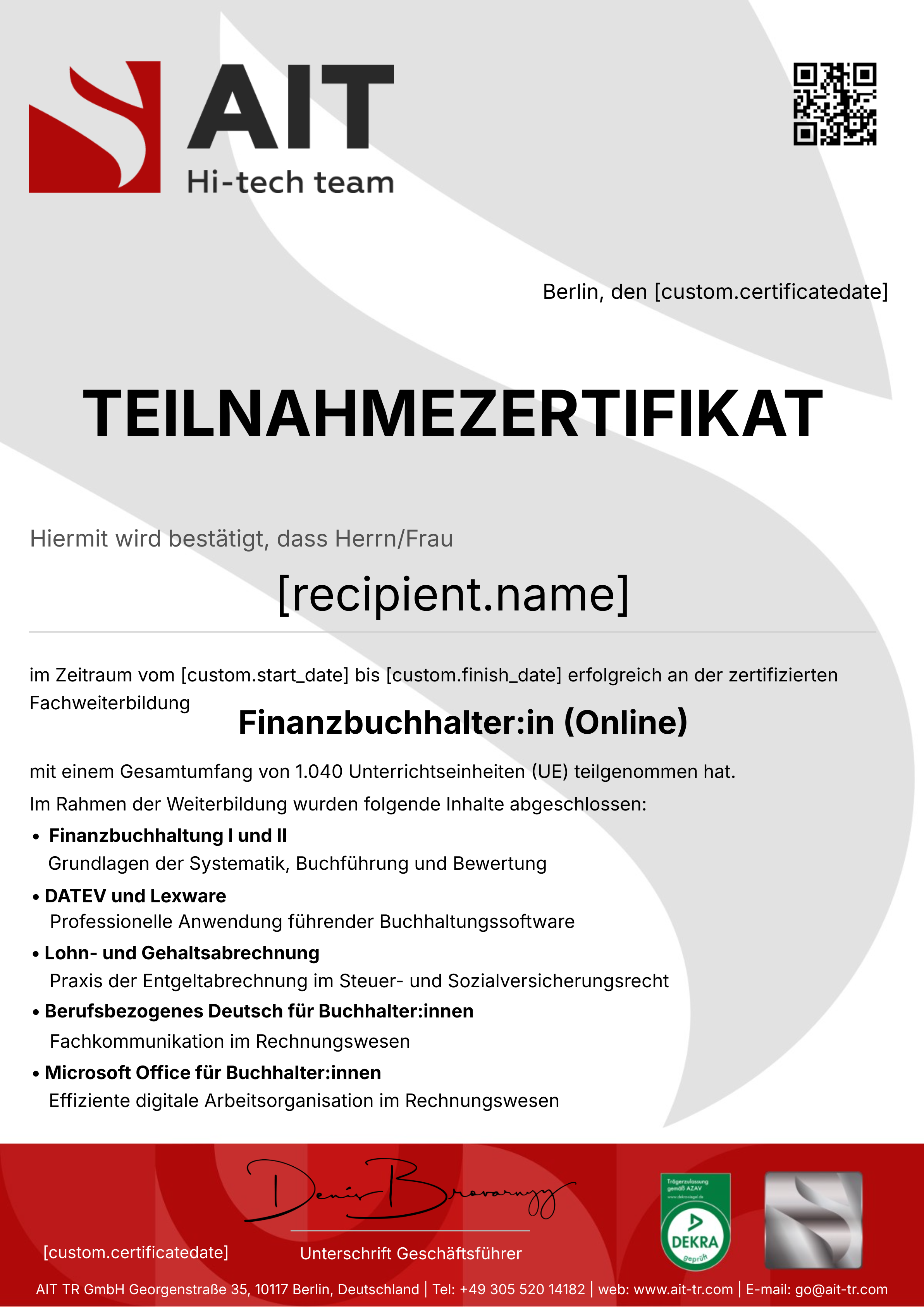 Finanzbuchhalter:in Program certificate