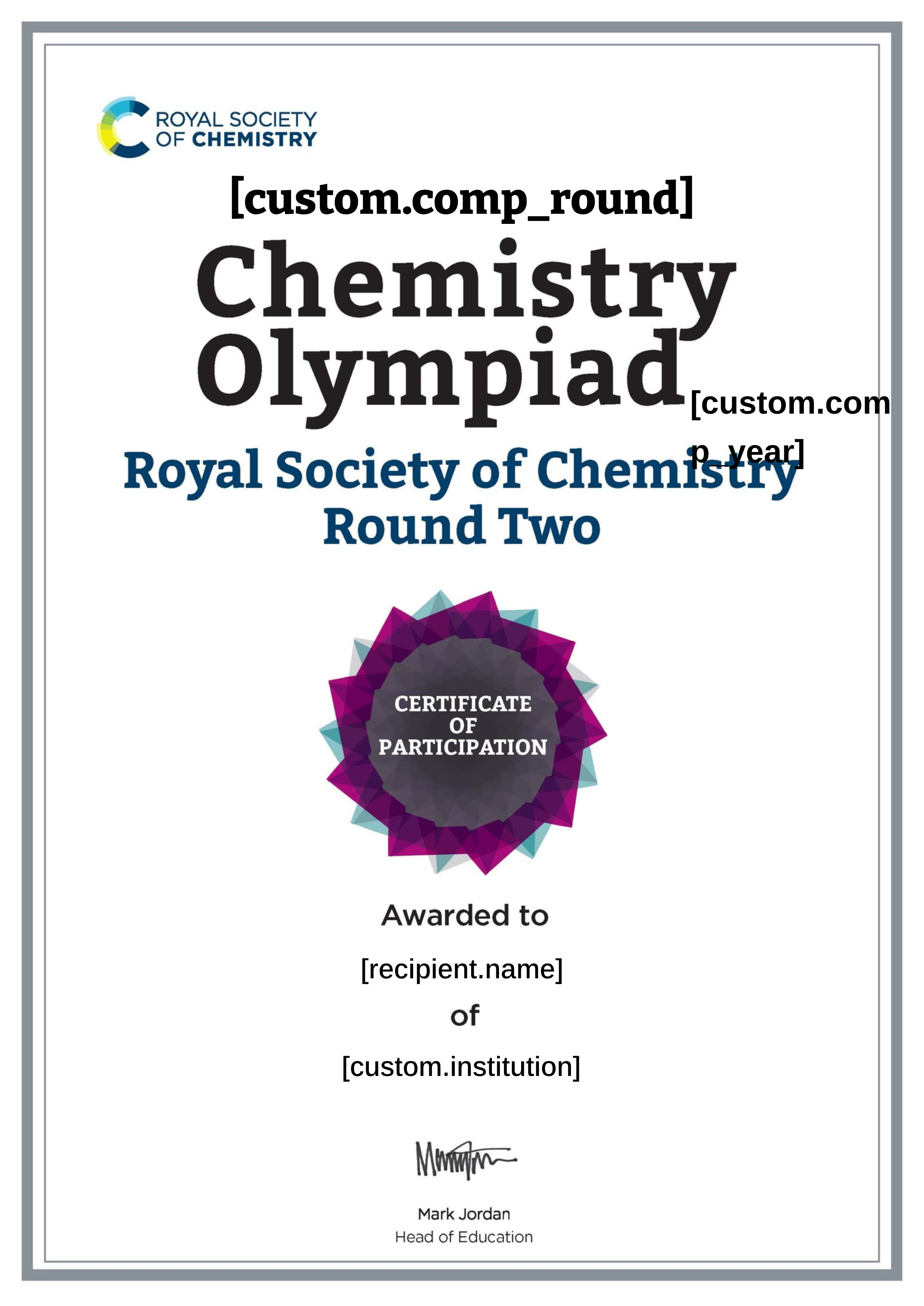 Olympiad - Round 2 participation certificate