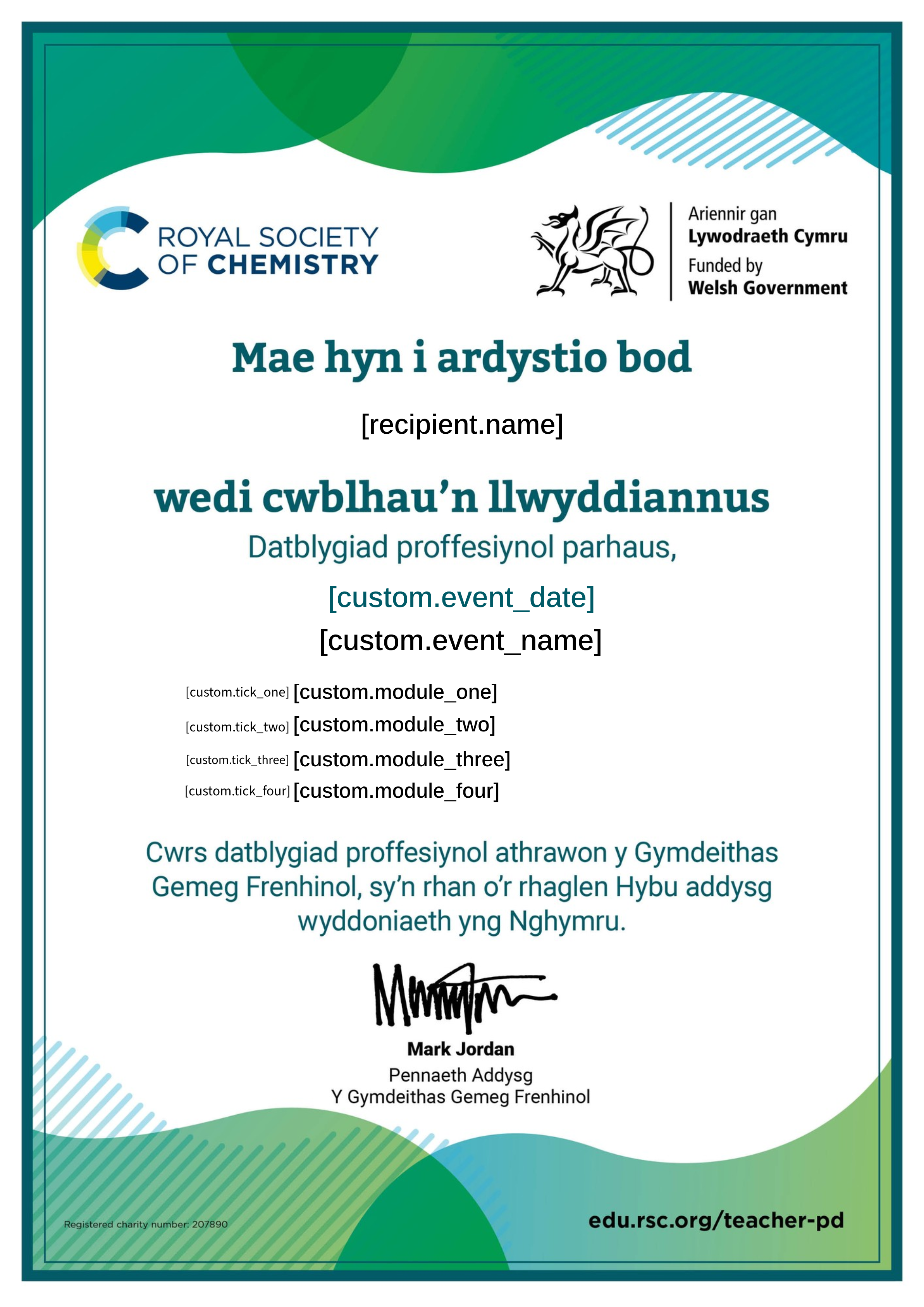 SPD Welsh course certificate - four sessions