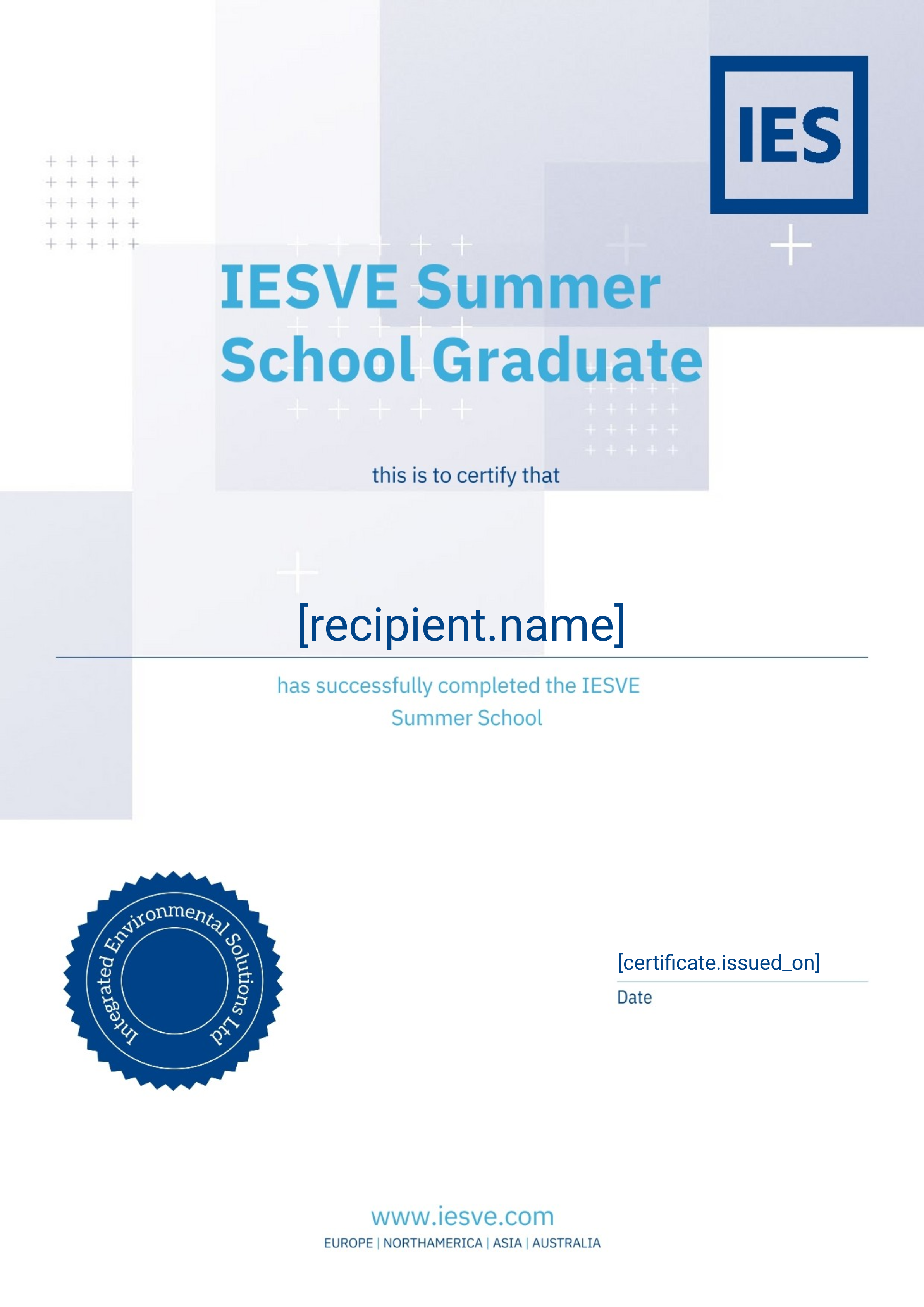 IESVE Summer School Graduate certificate thumbnail