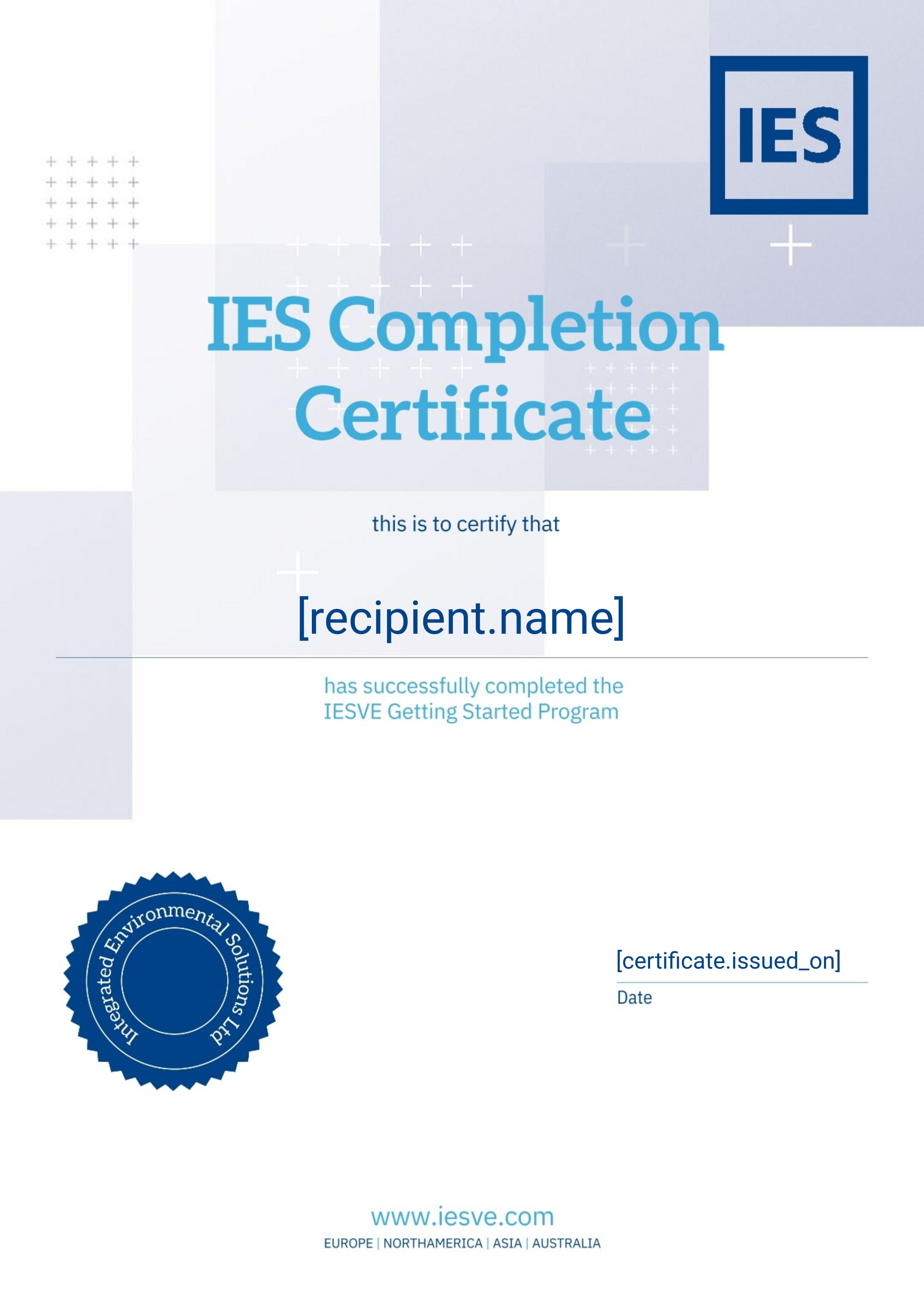 IESVE Getting Started Program certificate