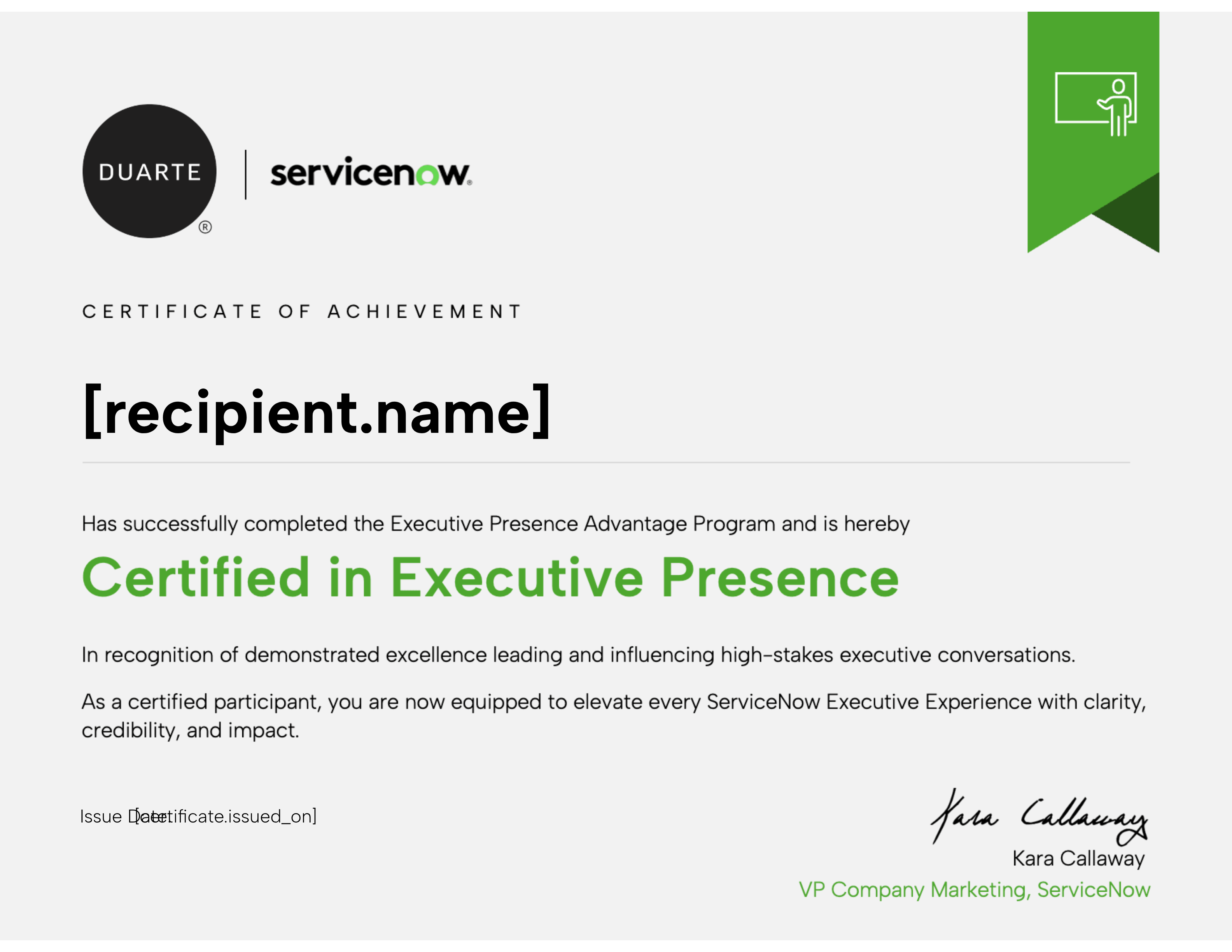 The Executive Presence Advantage Program certificate