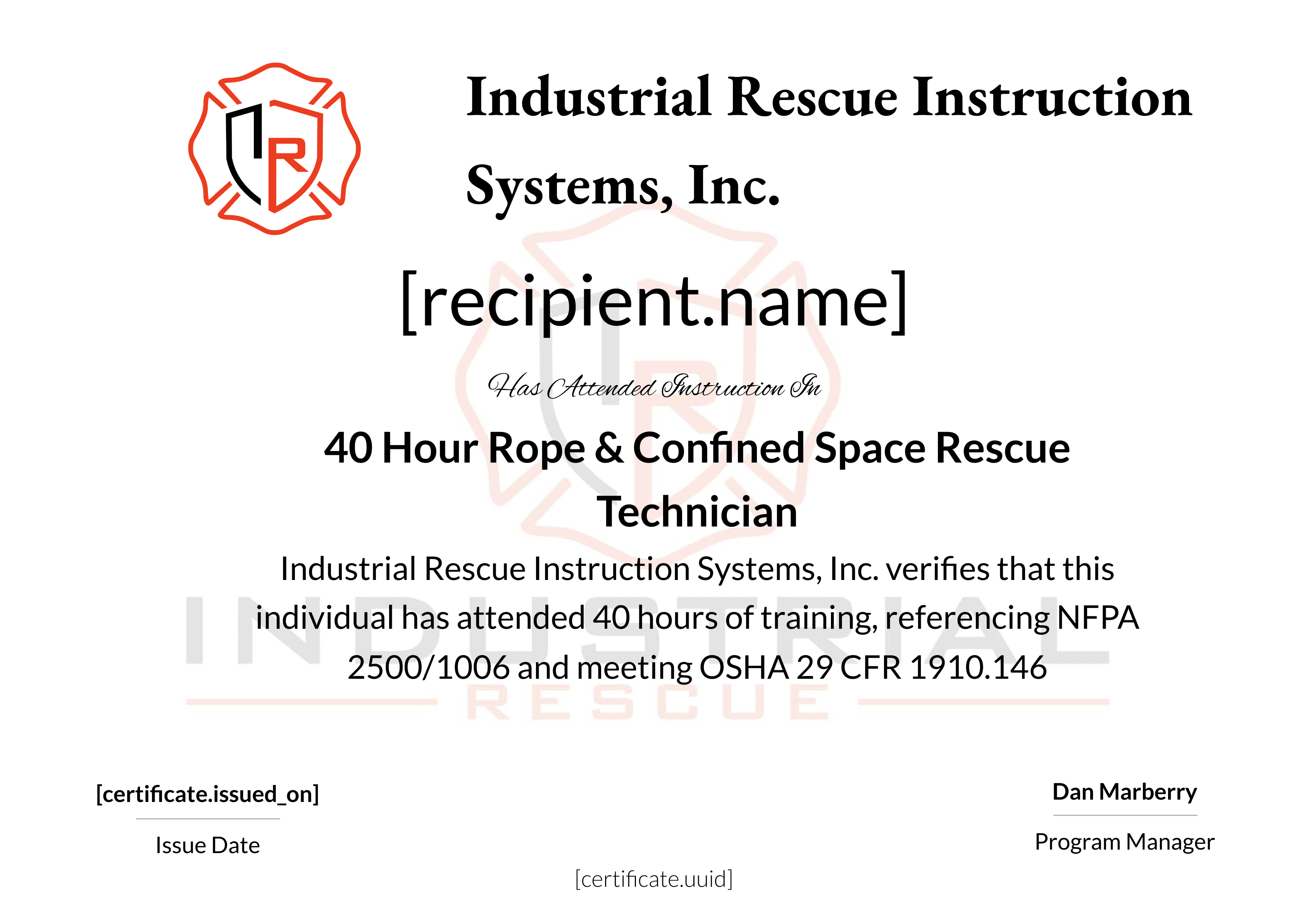 40 Hour Rope & Confined Space Rescue Technician certificate