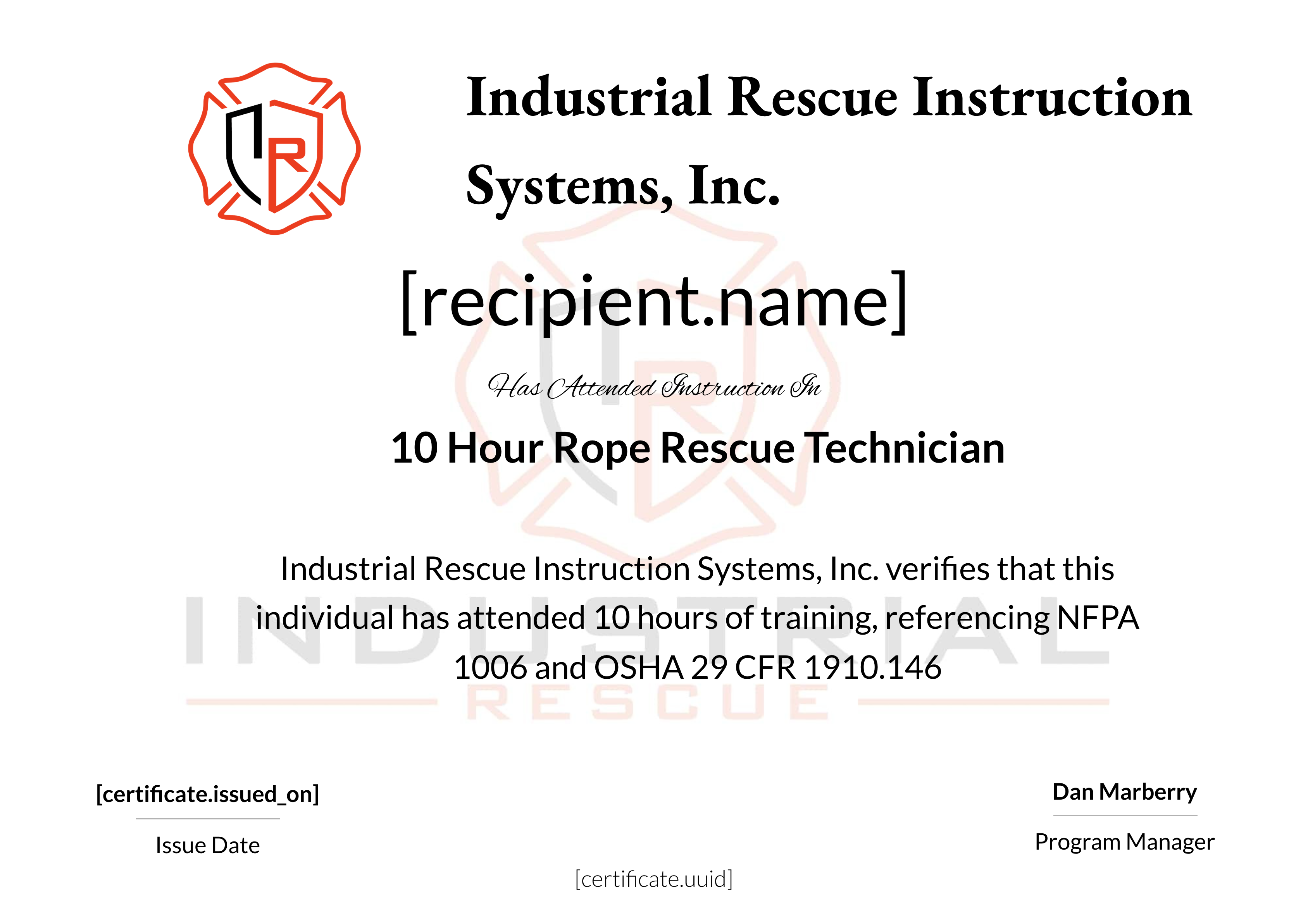 10 Hour Rope Rescue Technician certificate