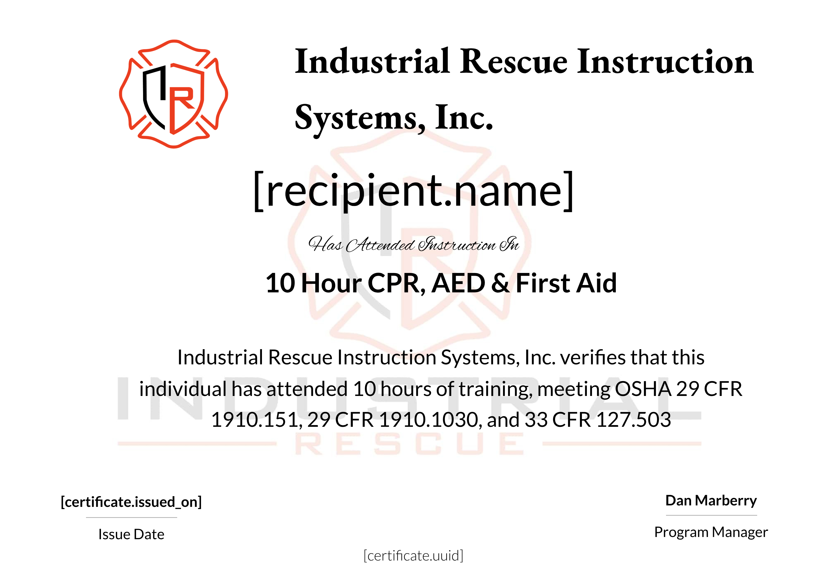 10 Hour CPR, AED, & First Aid certificate