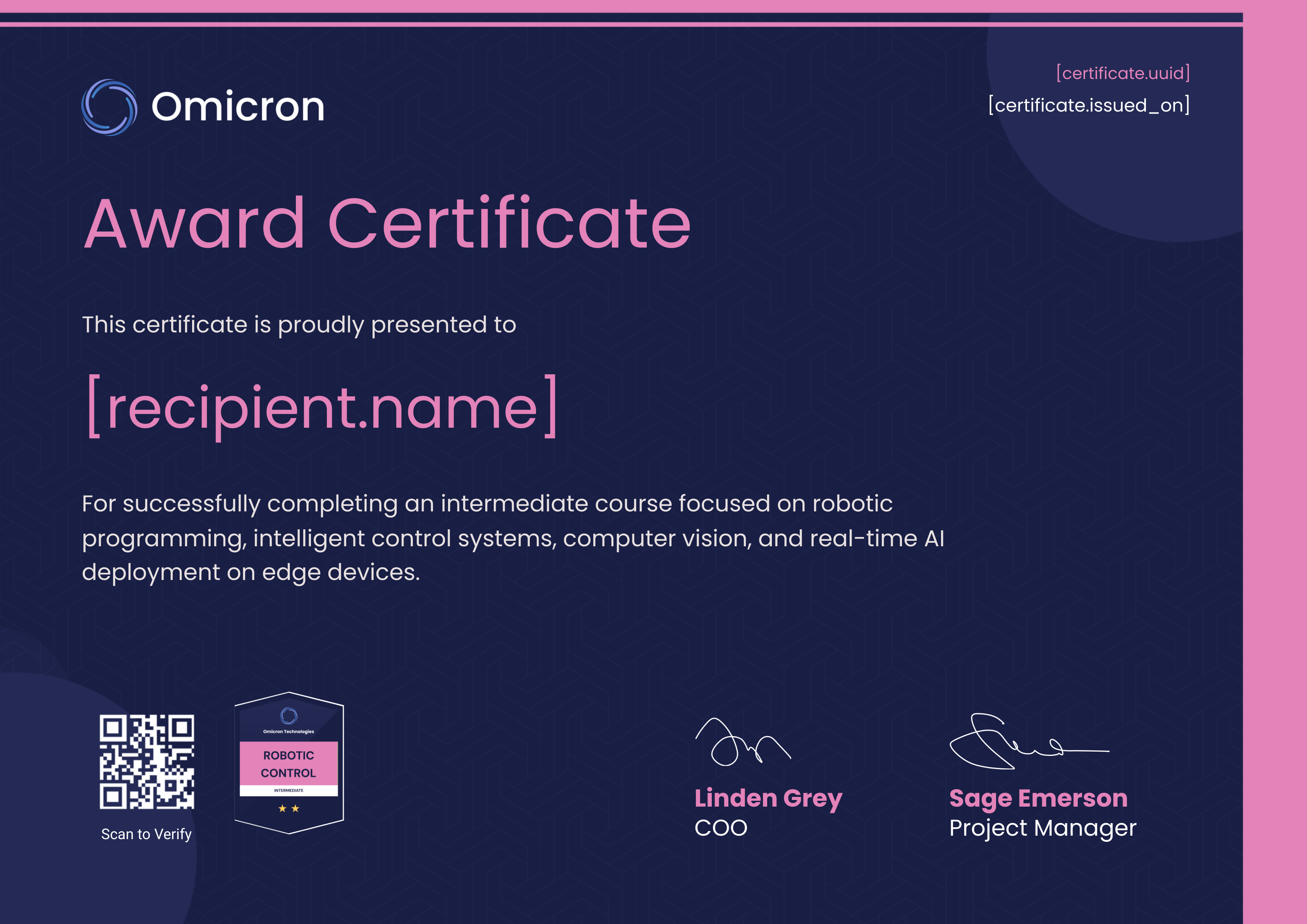 Certified Robotic Control Engineer certificate