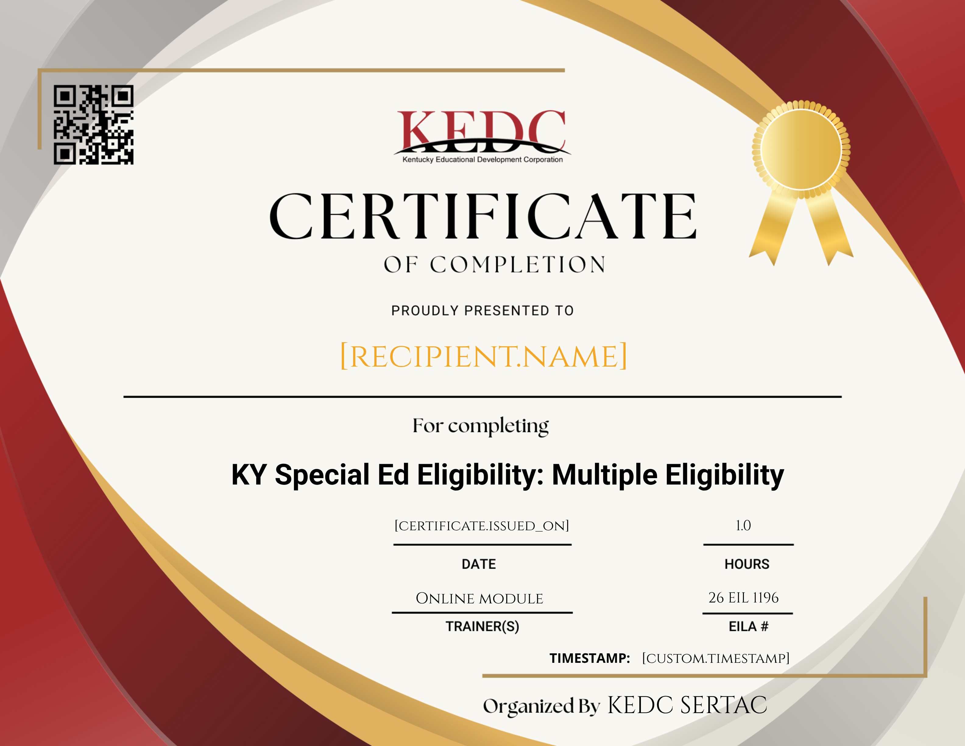KY MD SERTAC Online Module certificate